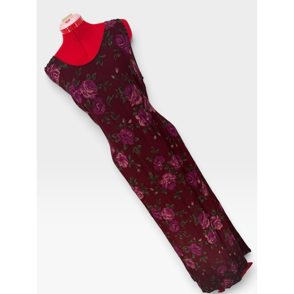 VTG 90s R&K Originals Burgundy Rose Floral Maxi Dress Sz 16 Romantic Slip Dress